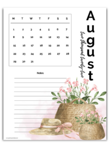 Free August 2022 Calendar - Just Love Printables
