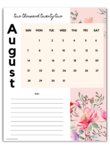 Free August 2022 Calendar - Just Love Printables