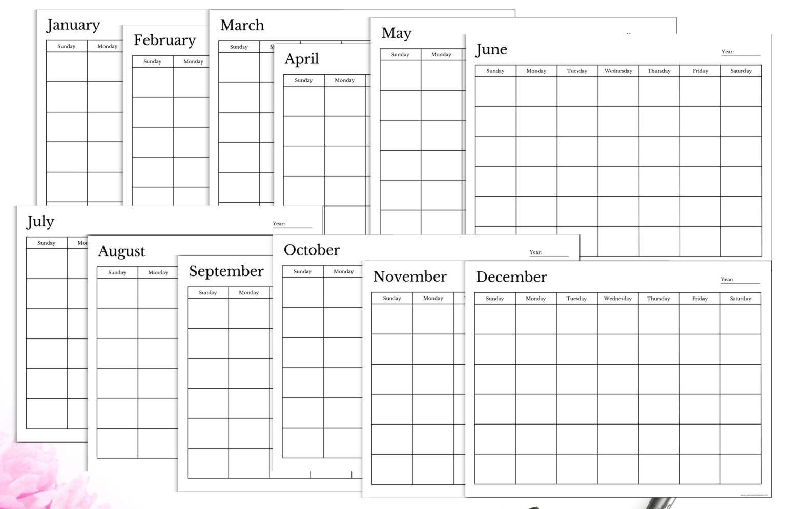 Free Undated Monthly Calendar Printable Plus Fillable PDF Just Love Free Undated Monthly Calendar Printable Plus Fillable PDF Just Love