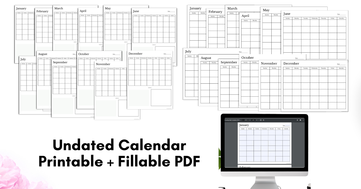 Free Undated Monthly Calendar Printable Plus Fillable PDF