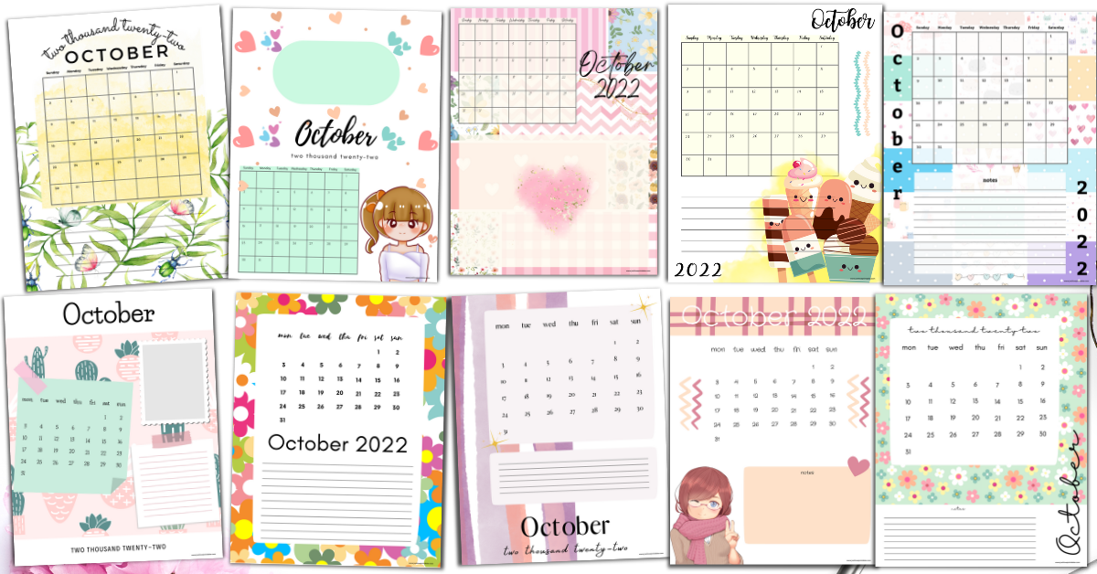 Free october 2022 calendar just love printables
