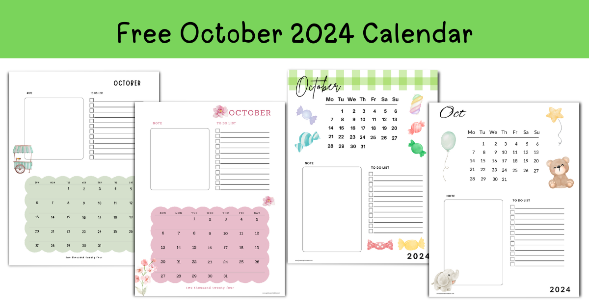 Free October 2024 Calendar - Just Love Printables